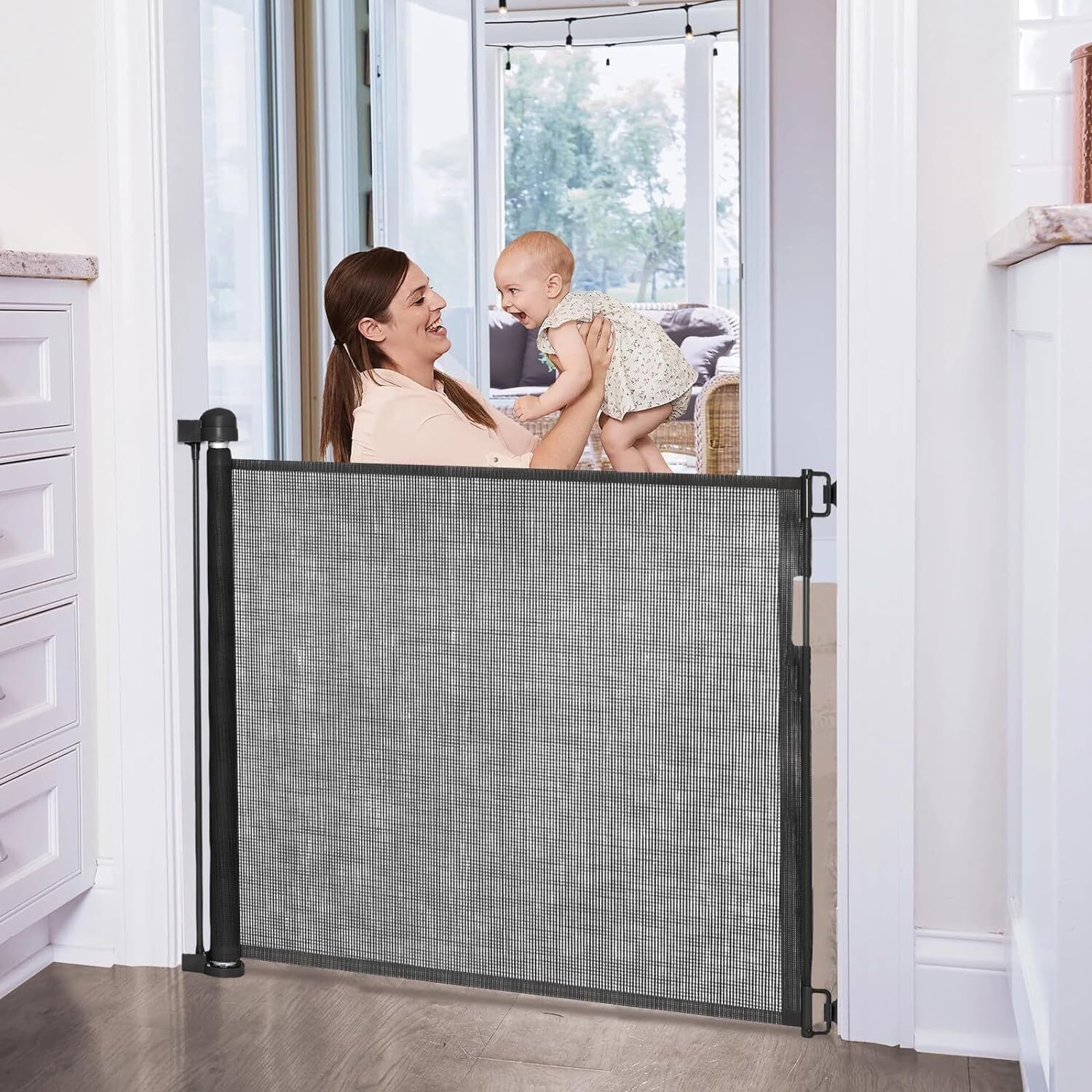 Retractable Baby Gate Baby Gate for Doorways Stairs 35" Tall Extends up to 55" W - £90.66 GBP