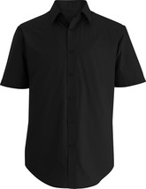 Men&#39;s Classic Lightweight Short Sleeve Button Up Black Dress Shirt - L - £10.19 GBP
