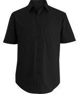 Men&#39;s Classic Lightweight Short Sleeve Button Up Black Dress Shirt - L - £10.11 GBP