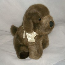 9&quot; Vintage 1986 R Dakin Brown Misty Stuffed Animal Toy Plush Dog Puppy W/ Bow - £15.18 GBP