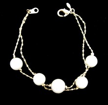 Premier Designs Faux Pearl Big Bead Bracelet Double Strand Thin Goldtone 7 1/2&quot; - £18.18 GBP