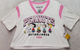 Peanuts T Shirt Womens Size Medium White Snoopy Crop Cotton Short Sleeve V Neck - £14.51 GBP