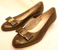 Salvatore Ferragamo Classic Pump Shoes Size-9B Caraway Brown Leather - £63.93 GBP