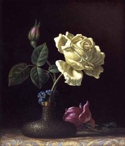 hand-painted Oil Painting Min Johns Heade - The White Rose flower in glass pot - £50.92 GBP