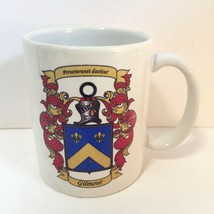 Gilmour Coat of Arms Family Crest COFFEE MUG Latin Persevering Given Red Blue  - £7.93 GBP