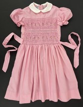 Vintage Fructuoso Girl&#39;s 8 Pink Swiss Dot Smocked Dress Flower Cottagecore - £19.43 GBP