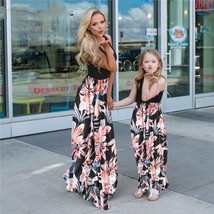 Long mommy and me dress matching black flower Mother daughter dress Spri... - £23.55 GBP