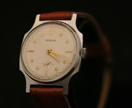 Vintage serviced USSR men&#39;s Pobeda 17J 2602 Zim white dial dress wristwatch - £112.92 GBP