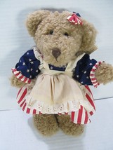 Russ Berrie Martha Ode to America Collection Teddy Bear 9&quot; w/Tag Dress Bow - £14.70 GBP