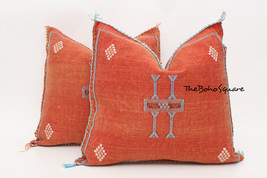 Handmade &amp; Hand-Stitched Moroccan Sabra Cactus Pillow, Moroccan Cushion, Orange - £48.58 GBP