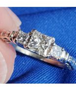 Earth mined Diamond Princess Engagement Ring 3 Stone Filigree Solitaire ... - $3,605.25