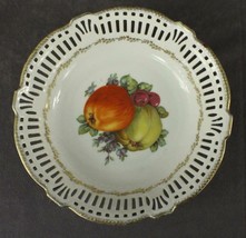 Vintage Porcelain China 313 Germany Pierced Edge Fruit Bowl 8.5&quot; Gold Trim - $17.84