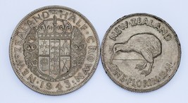 Lot of 2 New Zealand Silver Coins (1941 Florin and 1943 1/2 Crown) XF Condition - £58.16 GBP