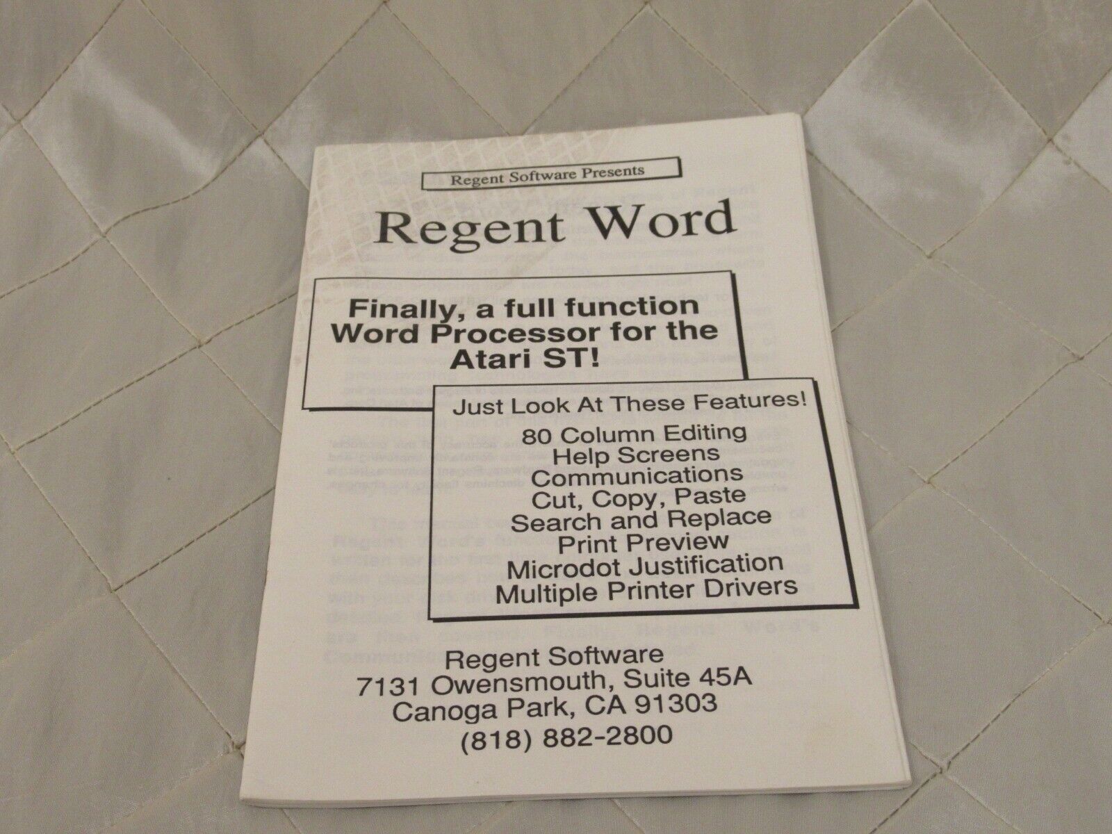 Regent Word for Atari ST 1986 Info Booklet Word Processor User Guide - $14.49