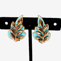 RENOIR MATISSE Earrings Clip Copper Enamel Aqua Turquoise Blue Leaf 1.25... - £29.81 GBP