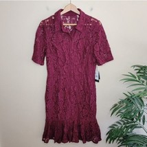 NWT Adrianna Papell | Cynthia Lace Shirt Dress with Ruffle Hem Black Cherry 10 - £45.74 GBP