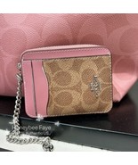 NWT Coach Zip Card Case In Signature Canvas Silver/ Dusty Pink Cw883 - $137.54 CAD+