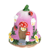Pink Resin Fairy House 3.5 inch Toadstools Flowers Fairies Miniature Garden - $10.93