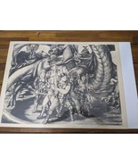 Vintage 1989 Fantasy Adventuring Party Fighting Dragon Art Print 32 1/2&quot;... - $101.87 CAD