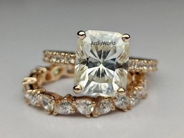 3.00 CT Radiant Cut Colorless Moissanite Engagement Ring, Solitaire With Accent  - £150.21 GBP