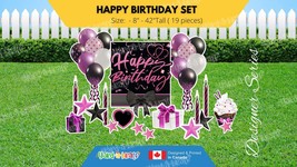 Happy Birthday - Pink-Black-Purple Style Package (Total 19 pcs)  | Yard Sign Out - £97.89 GBP