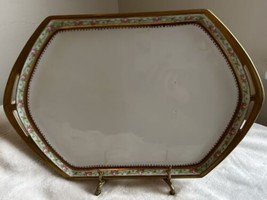 Vintage M &amp; Z Austria Platter Tray Fine Porcelain Pink Roses Gold Gilt H... - £23.52 GBP