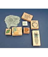 Rubber stamp lot 8 mixed lot nature garden sunflower butterfly leafs apple - $19.75