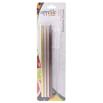 S/Steel Straight Smoothie Straws with Brush 4pcs - Metallic - £16.41 GBP