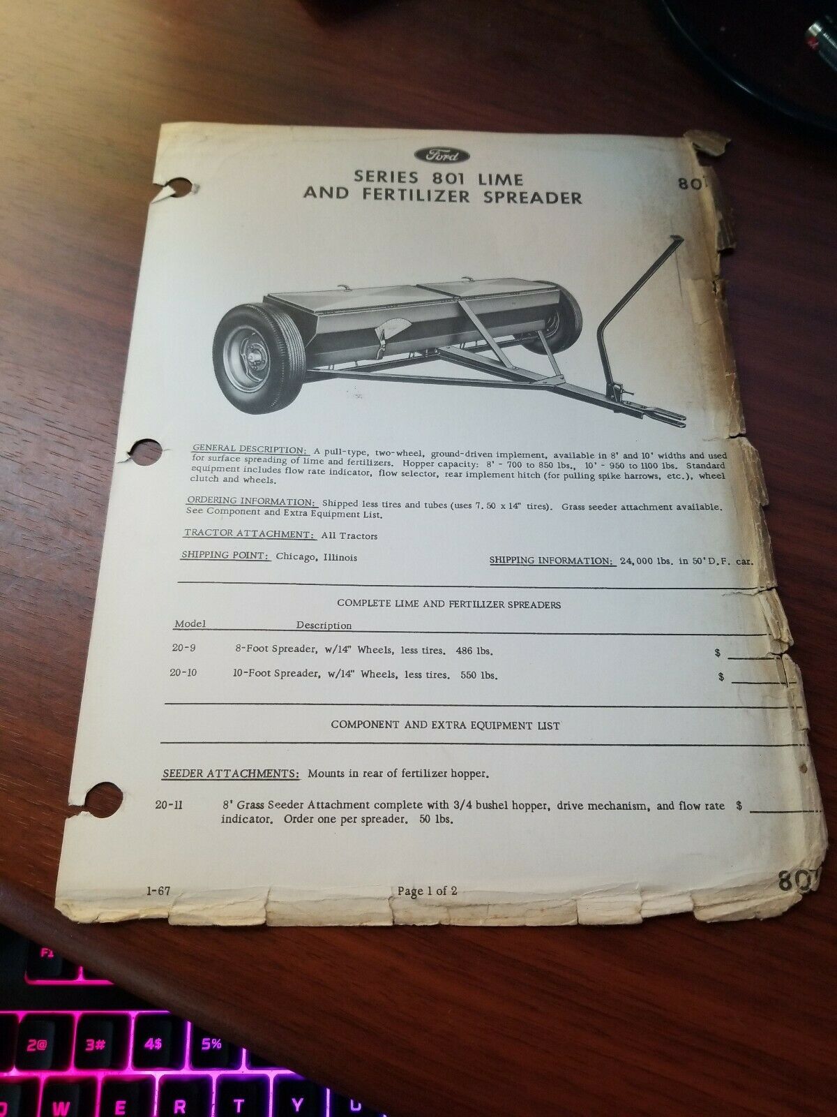 Ford series 801 Lime and Fertilizer Spreader informational insert - $2.94