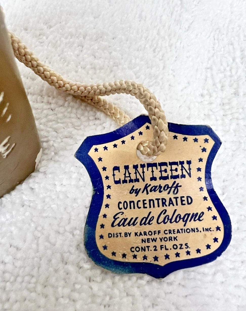 Vintage Army Canteen Eau De Cologne w Tag 4 3/4 inch tall Item image 2