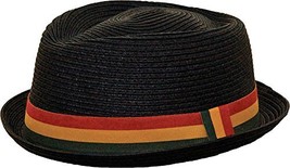 Unisex Kenny K Braided Toyo Trilby Fedora Hat BT65C (XL, Black Rainbow Band) - $22.28