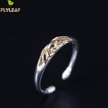 Flyleaf 100% 925 Sterling Silver Gold Color Lotus Flower Open Rings For Women Ch - £14.45 GBP