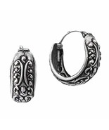 Sterling Silver Artistic Swirls Band Hoop Earrings, 15mm - $20.36 CAD