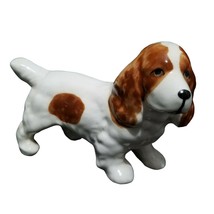 Vintage Springer Cocker Spaniel Dog 4 in Porcelain Ceramic Figurine White Brown - £14.87 GBP