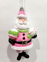 Christmas Shabby Chic Victorian Rose Pink Santa Claus Plastic Ornament 5.5&quot; - £11.96 GBP