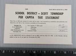 Vintage Scott Township Pittsburgh Pennsylvania School Tax Bill 1962 g35 - $9.89