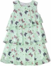 WonderKids Girls Layered Chiffon Ruffle Dress (Green with Butterflies, XXL) - £15.64 GBP