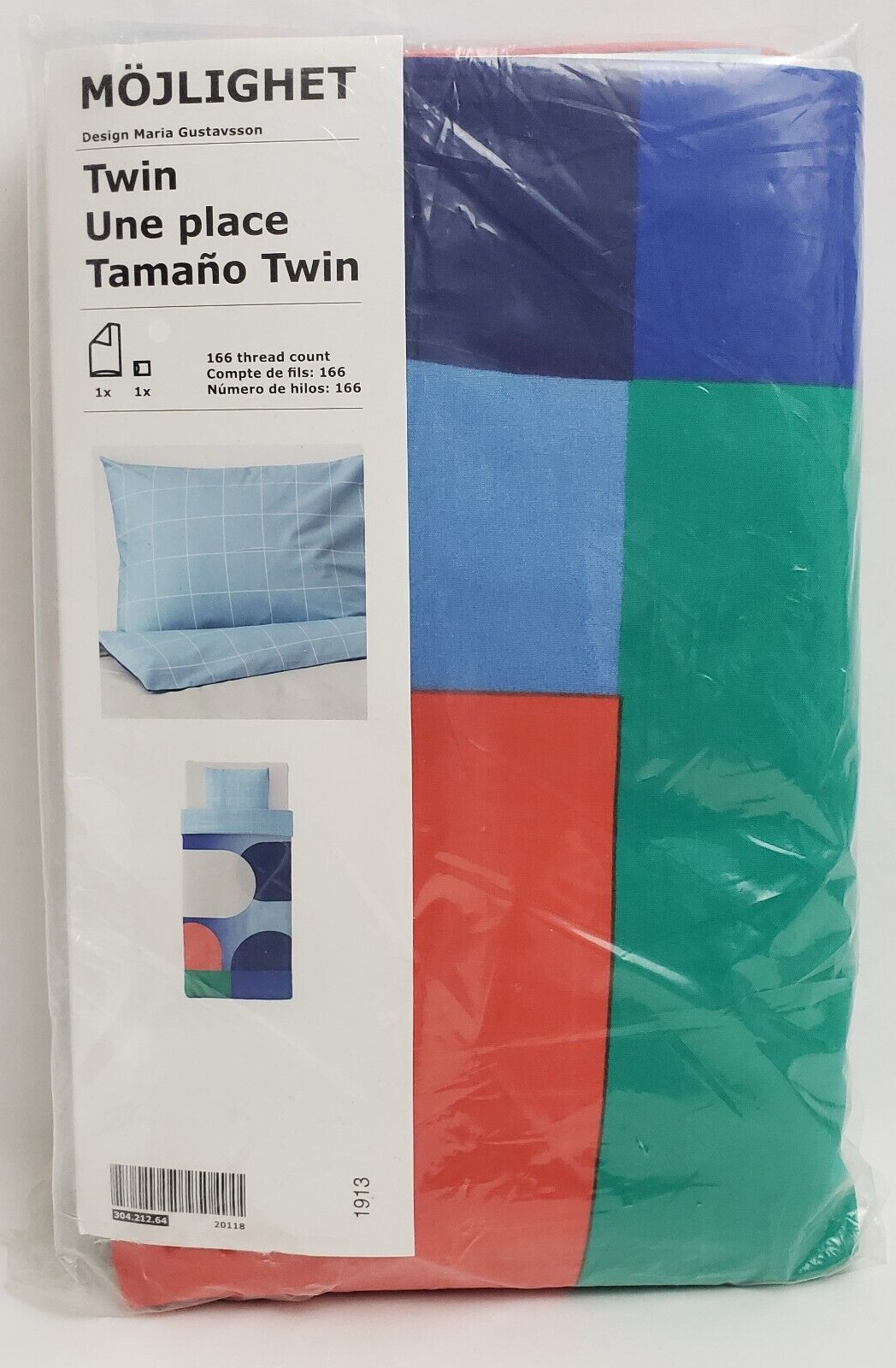Primary image for Ikea Mojlighet Twin Duvet Cover 64x86" Pillowcase 20x30 100% Cotton 166 Thread