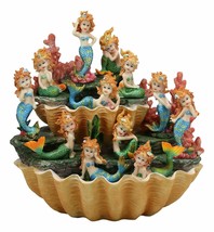 Colorful 2 Tier Golden Giant Clam Shells LED Display Stand With 12 Mini Mergirls - £82.02 GBP