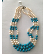 beach blue gemstone &amp; pearl tones beaded necklace  - £28.98 GBP