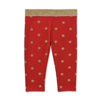 Baby Girl Christmas Leggings Red Gold Stretch Light Pants 3-6M Holiday Time  - £7.53 GBP