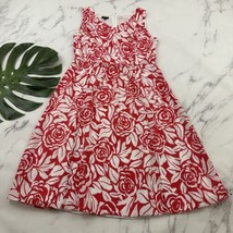 Talbots Rose Floral Dress Size 8 White Red Silk Cotton Blend Sleeveless - £26.04 GBP