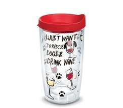 Tervis Rescue Dogs &amp; Drink Wine 16 oz. Tumbler W/ Red Lid Adopt Puppies NEW - £9.58 GBP