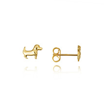 14K Solid Yellow Gold Small Dachshund Pet Dog Stud Earrings - £103.61 GBP