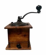 Antique Coffee Mill Grinder Dovetailed Wood Cast Iron Single Drawer 7x10&quot; - $109.00 CAD