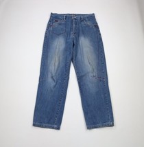 Vintage 90s FUBU Mens 36x34 Distressed Baggy Loose Fit Wide Leg Denim Jeans - £52.03 GBP