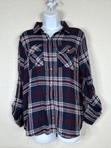 Polly Esther Womens Size M Navy/Red Plaid Pocket Button Up Shirt Long Sleeve - £5.84 GBP