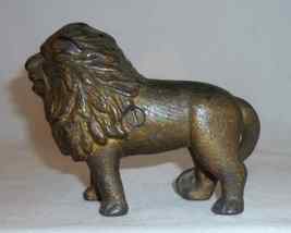 Antique Gold Colored Cast Iron Still Penny Bank Standing Lion With Tail Right - £99.86 GBP