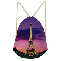 Eiffel Tower Printed Portable Bag Daily Casual Drawstring bag Women School backp - £96.67 GBP
