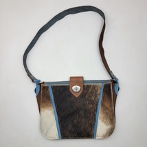 Handmade Leather Cowhide Fur Purse 11x8 Inches Blue - $31.96